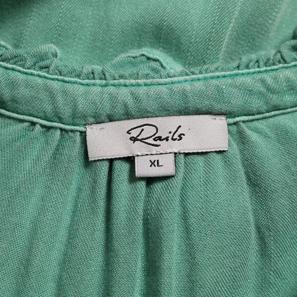 Rails Ruthie Ruffle Cap Sleeve Snap Front Basil Green Blouse Top Size XL - Picture 6 of 9
